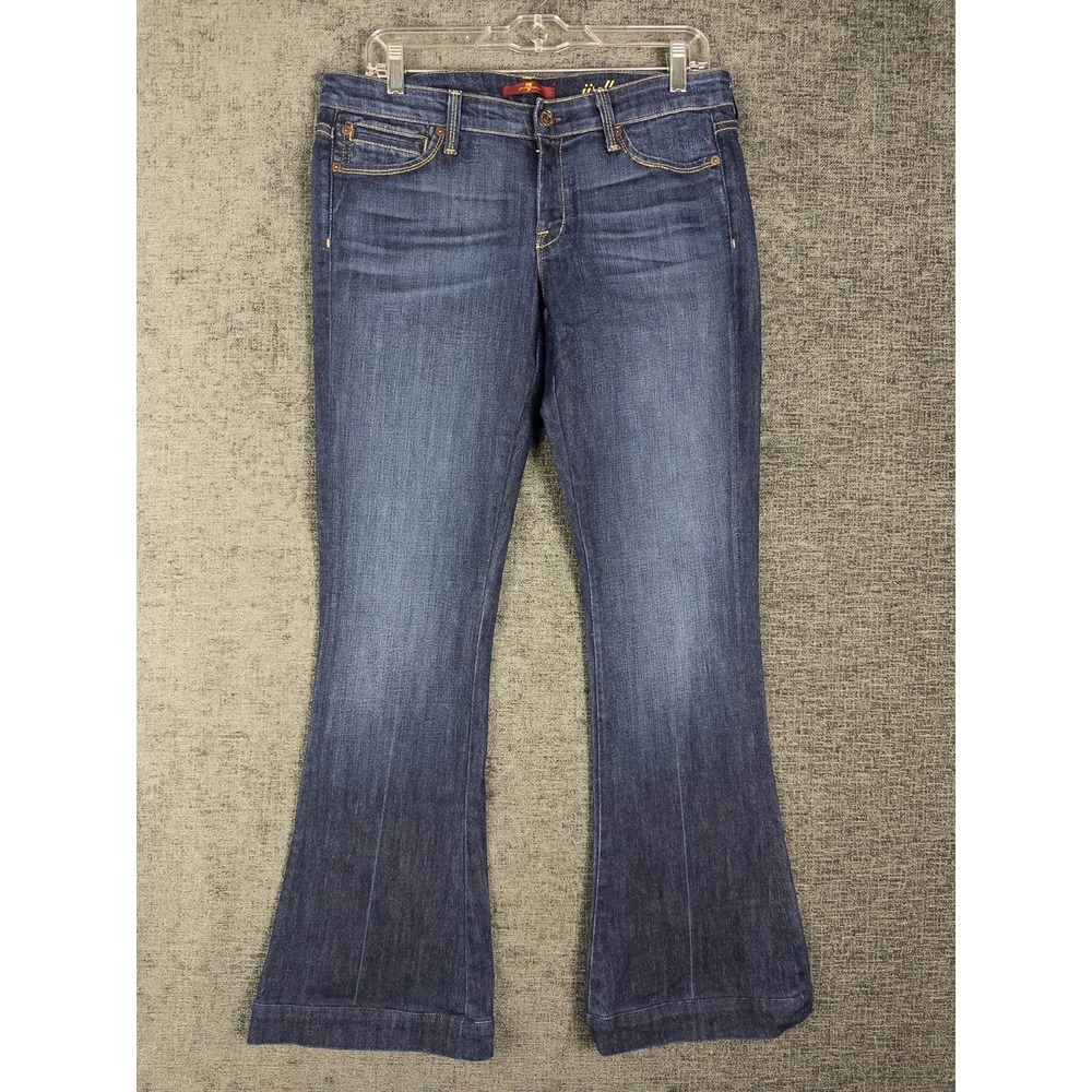7‎ For All Mankind Jeans Womens Jiselle 29 Dark Wash Flare Low Rise Faded Denim